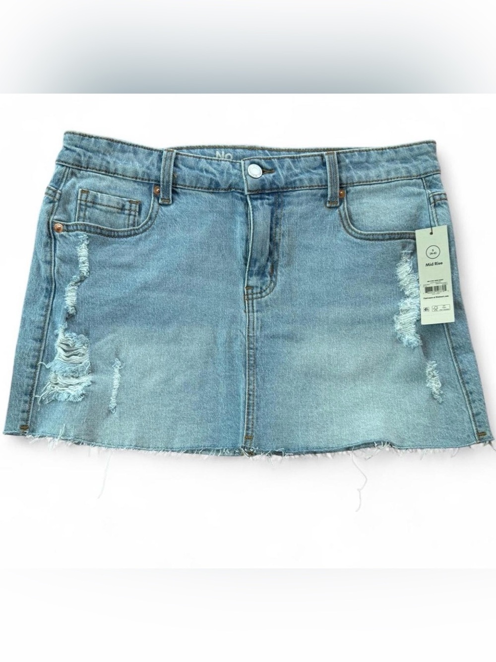 No Boundaries Light Blue Distressed Denim Mini Skirt